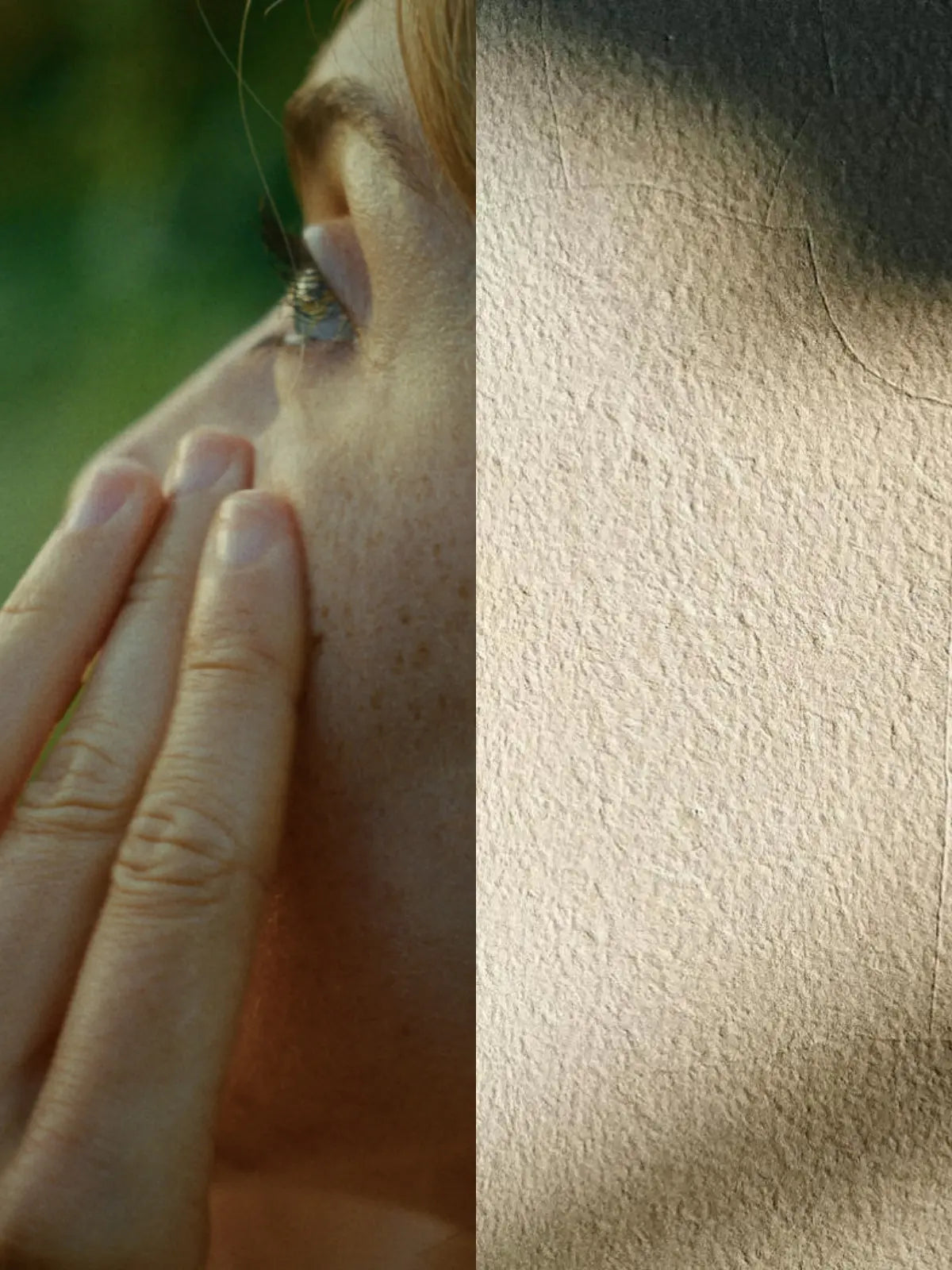 Deux images. Première avec le regard d'une femme. La deuxième de la lumière contre un mur.